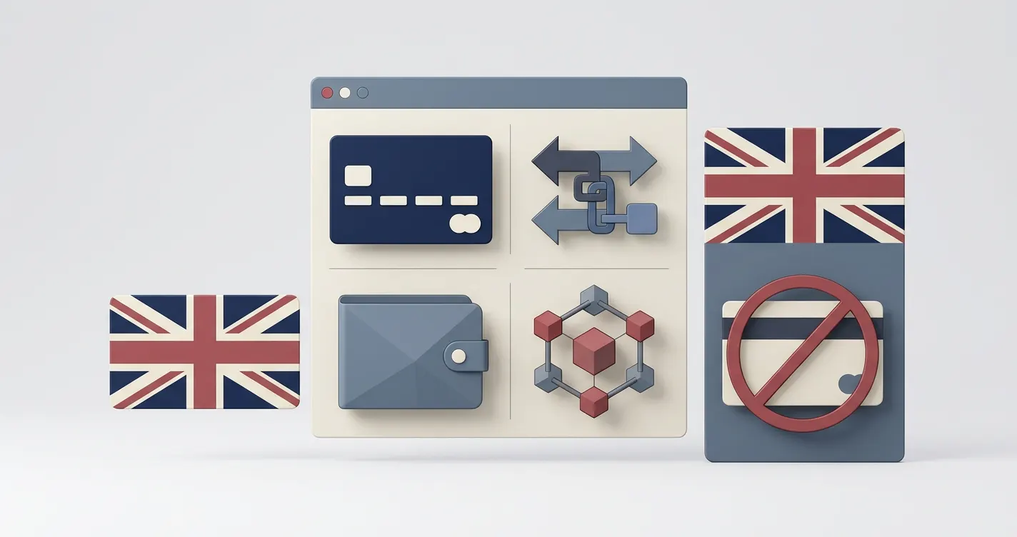 Editorial illustration comparing casino payment categories with Great Britain payment rules